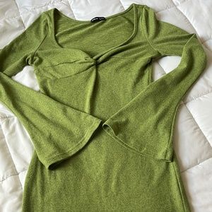 green flared sleeve dress